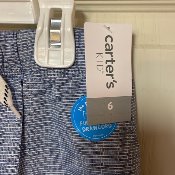 White short sleeve Old Navy shirt and chambray striped Carter’s shorts. - Picture 2 of 7